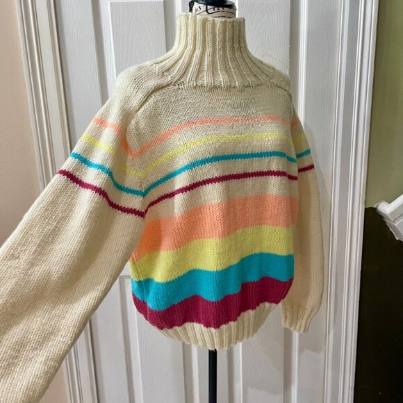 GRANNY SQUARE CHUNKY WOOL SWEATER COLOR POP SIZE MEDIUM - Picture 3 of 14